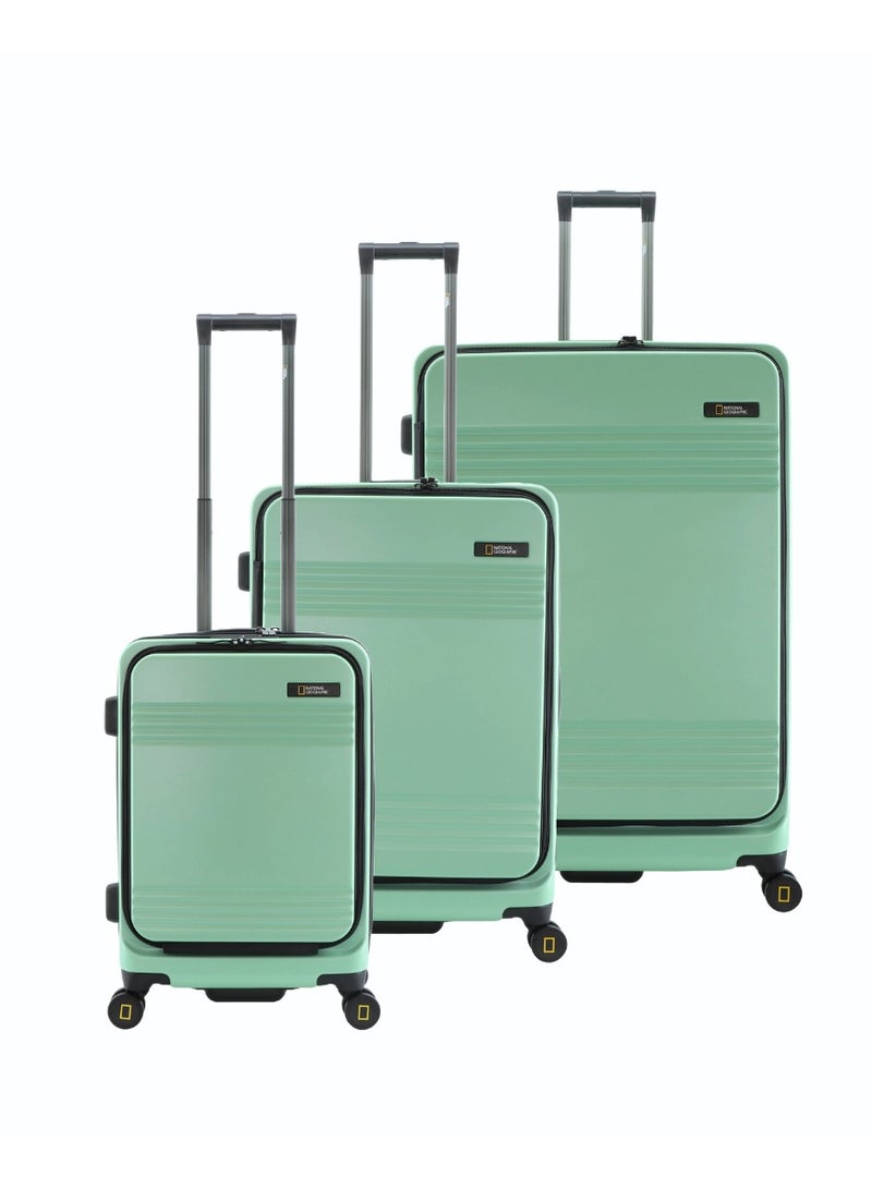 National Geographic Lodge Travel Suitcase Set, 100% PC Durable Lightweight Hard Shell Expandable Luggage, 4 Double Wheel, TSA Lock 3pcs Trolley Bag Jade (20+24+28 Inch).