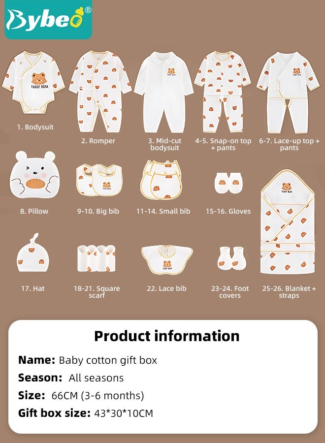 26PCS Newborn Baby Gifts Set, Newborn Layette Gift Set, Baby Clothes Accessories Set for Boys and Girls, Premium Cotton, Perfect Gift Box for Spring Summer Autumn Winter Four Seasons