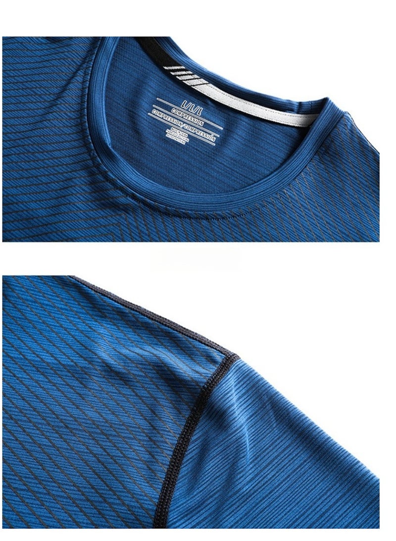 Men's Ice Silk Short Sleeved T-shirt Round Neck Pullover Sweatshirt Simple Running Top