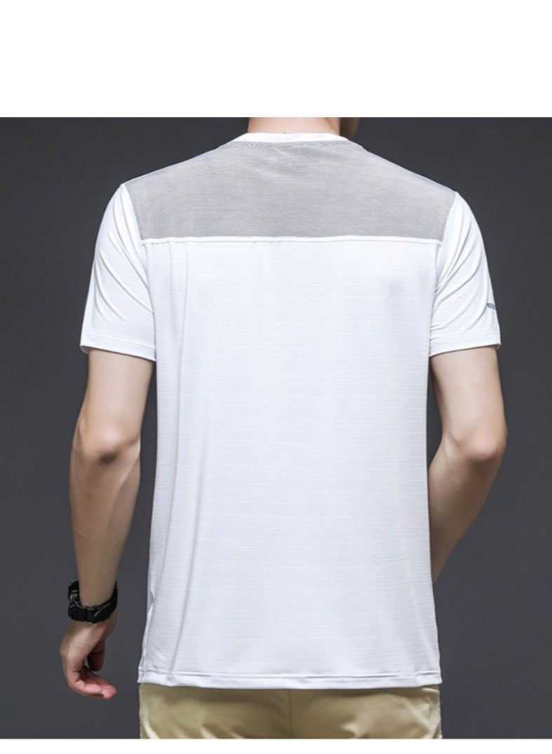 Men's Ice Silk Short Sleeved T-shirt Round Neck Pullover Sweatshirt Simple Running Top