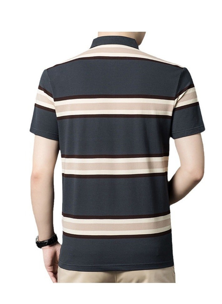 Men's Polo Shirt Short Sleeve T-shirt Striped Half Sleeve Slimming Business Casual T-shirt