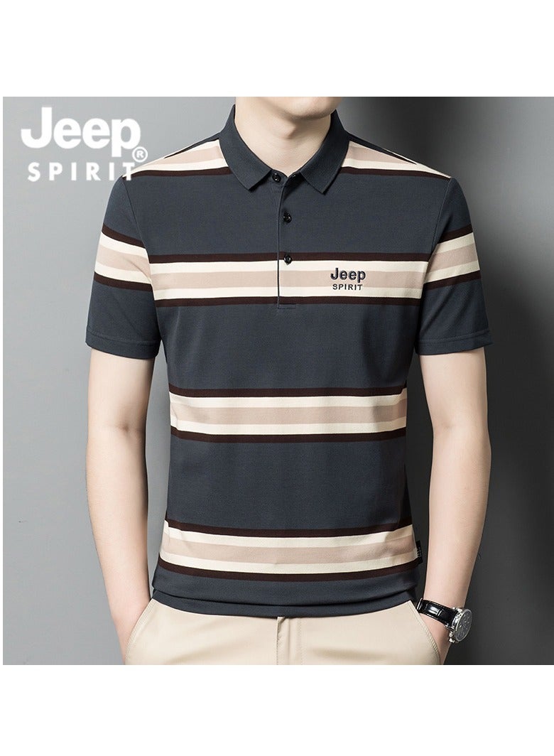 Men's Polo Shirt Short Sleeve T-shirt Striped Half Sleeve Slimming Business Casual T-shirt