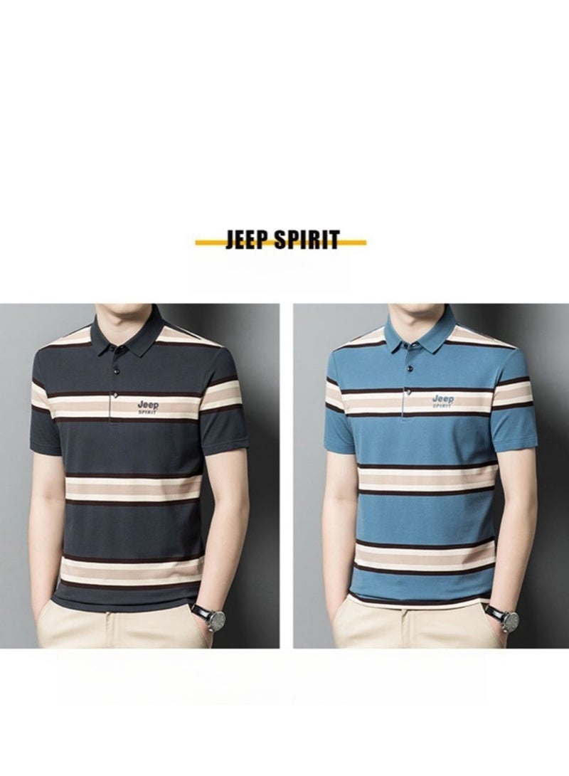 Men's Polo Shirt Short Sleeve T-shirt Striped Half Sleeve Slimming Business Casual T-shirt