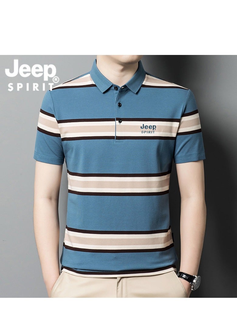 Men's Polo Shirt Short Sleeve T-shirt Striped Half Sleeve Slimming Business Casual T-shirt