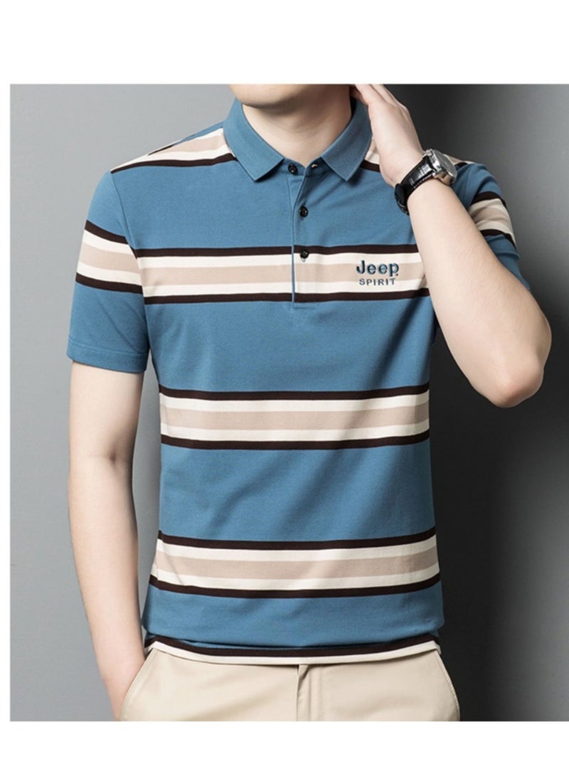 Men's Polo Shirt Short Sleeve T-shirt Striped Half Sleeve Slimming Business Casual T-shirt