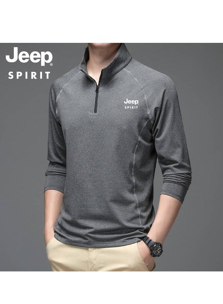 Men's Casual Long Sleeved T-shirt Sweatshirt Soft And Skin Friendly Zipper Collar Top For Men