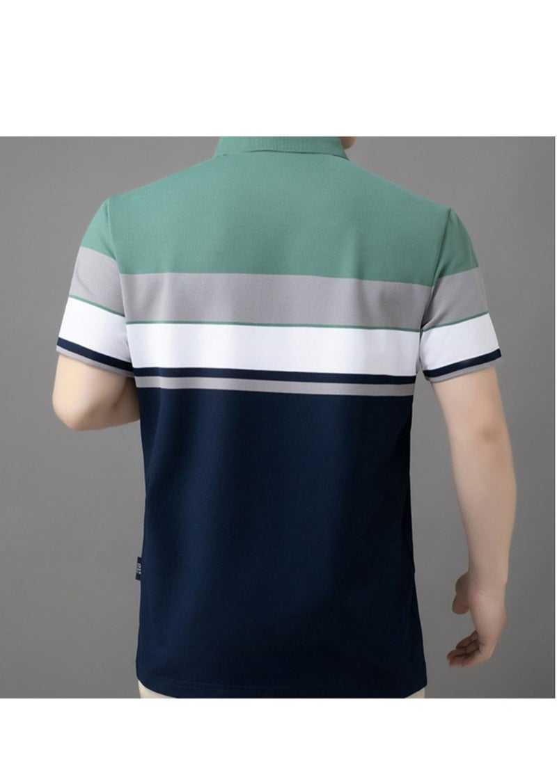 Men's Polo Shirt Short Sleeve T-shirt Striped Half Sleeve Slimming Business Casual T-shirt