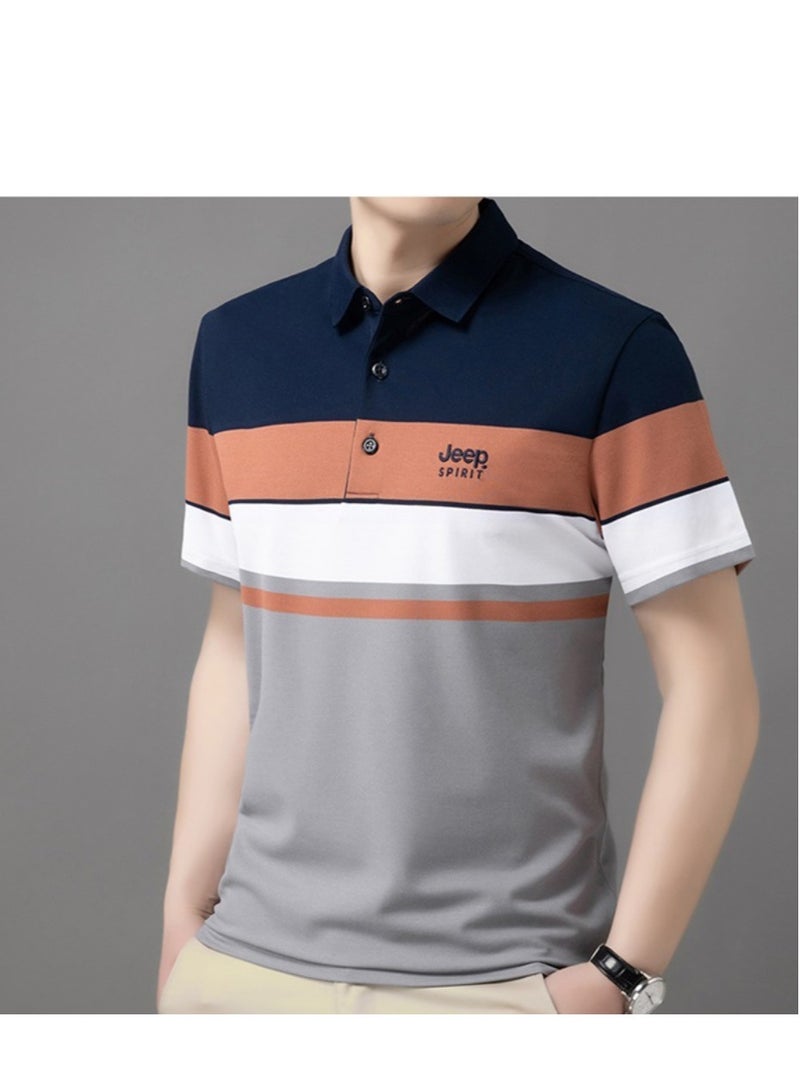 Men's Polo Shirt Short Sleeve T-shirt Striped Half Sleeve Slimming Business Casual T-shirt