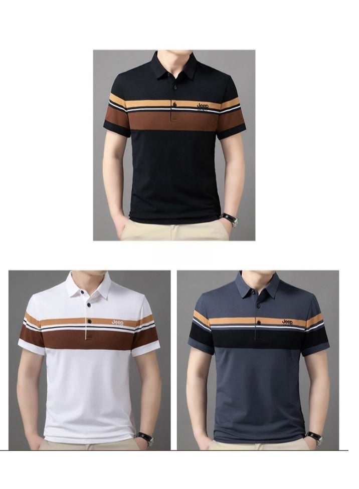 Men's Polo Shirt Short Sleeve T-shirt Striped Half Sleeve Slimming Business Casual T-shirt