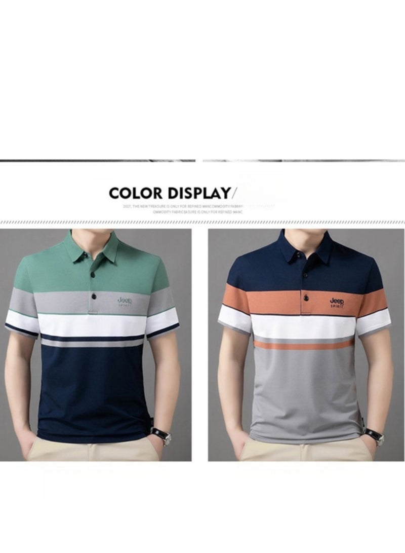 Men's Polo Shirt Short Sleeve T-shirt Striped Half Sleeve Slimming Business Casual T-shirt