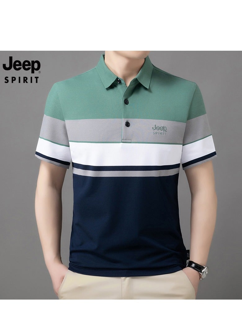 Men's Polo Shirt Short Sleeve T-shirt Striped Half Sleeve Slimming Business Casual T-shirt