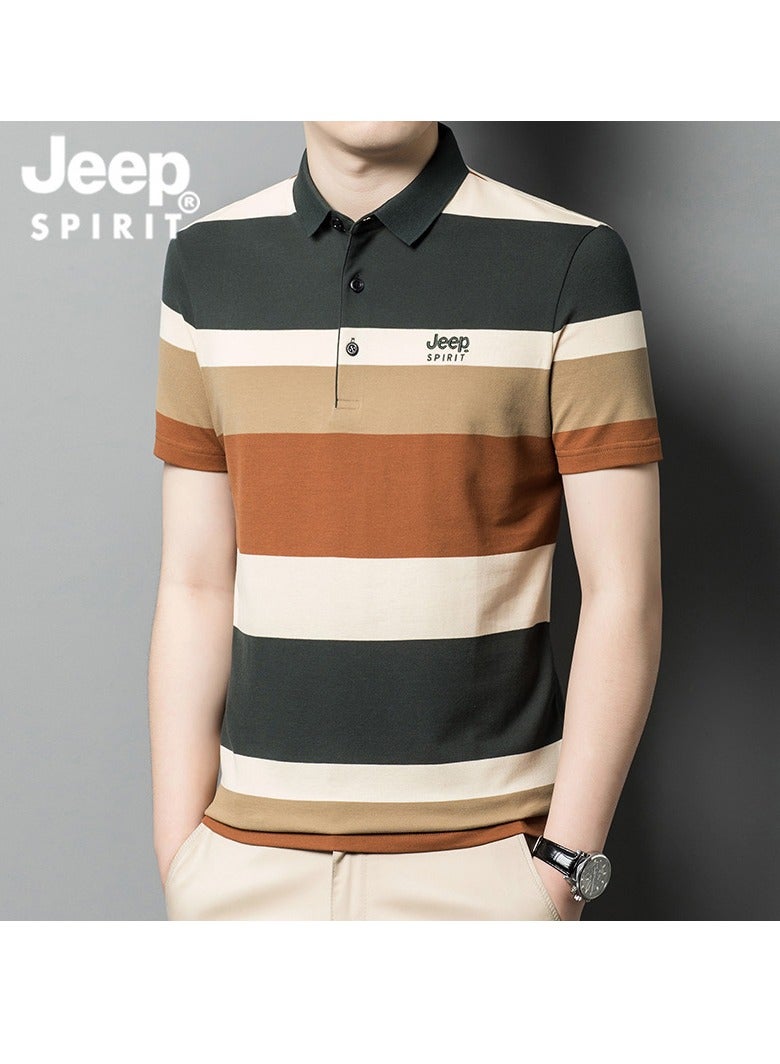 Men's Polo Shirt Short Sleeve T-shirt Striped Half Sleeve Slimming Business Casual T-shirt