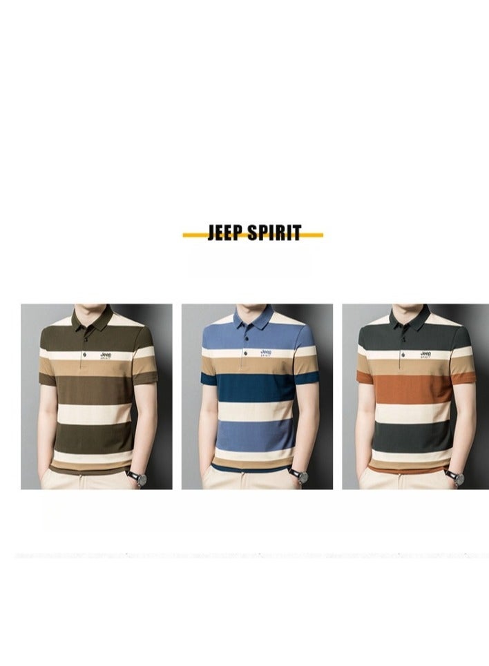 Men's Polo Shirt Short Sleeve T-shirt Striped Half Sleeve Slimming Business Casual T-shirt