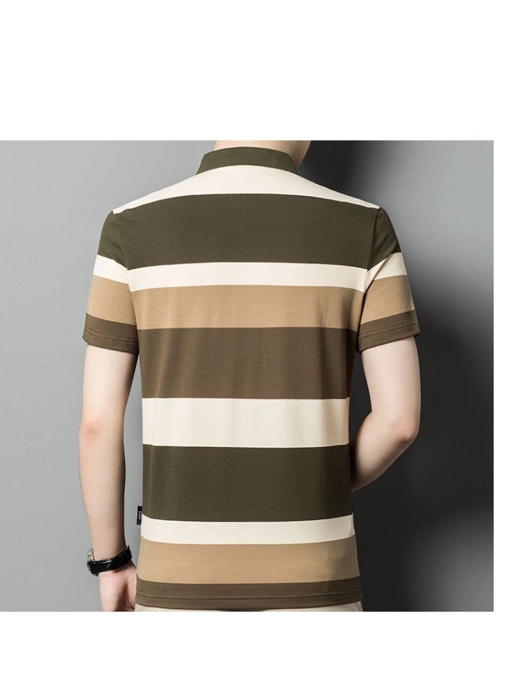 Men's Polo Shirt Short Sleeve T-shirt Striped Half Sleeve Slimming Business Casual T-shirt