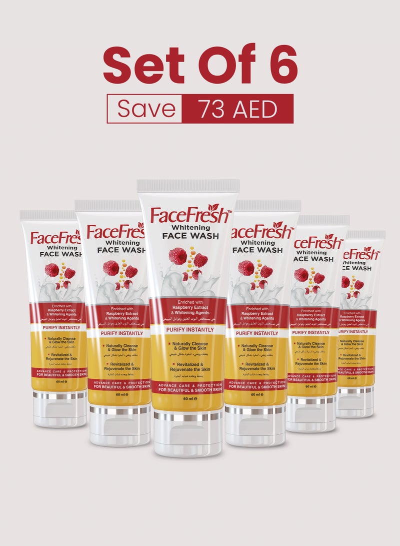 Set of 6 Raspberry Extract Whitening Face Wash - Gentle & Non-Irrititating, Face Wash for All Skin Types 60ml