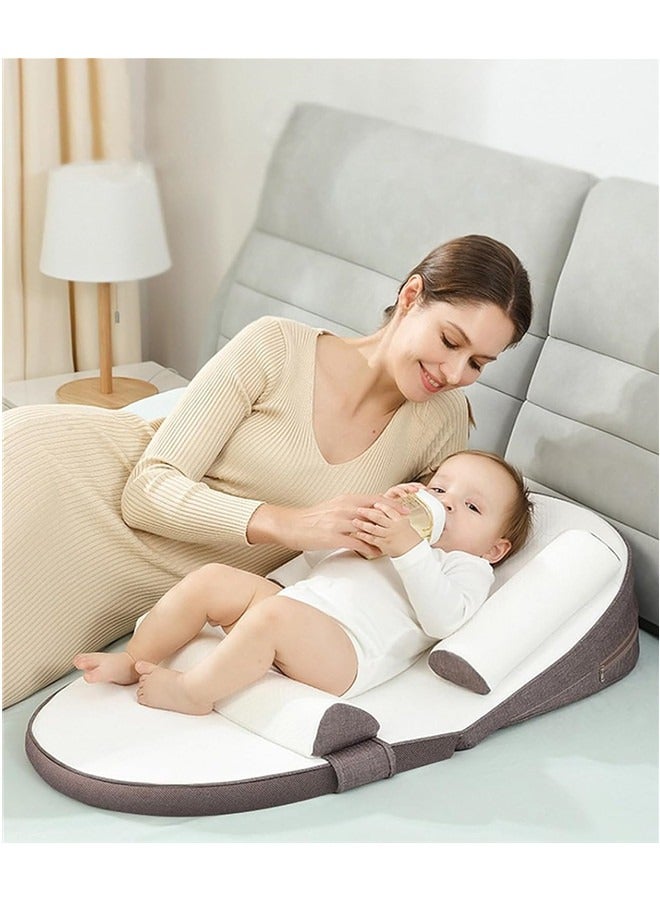 Infant Travel Bed, Baby Sleeping Nest, Baby Nursing Crib Wedge Sleep Pillow,Anti Reflux Pillow(Brown)