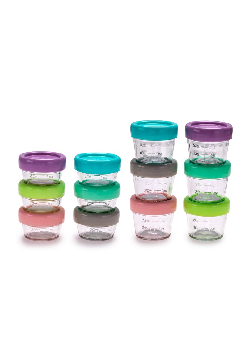 Set Of 12 Glass Baby Food Containers With Easy Open Lids 4Oz