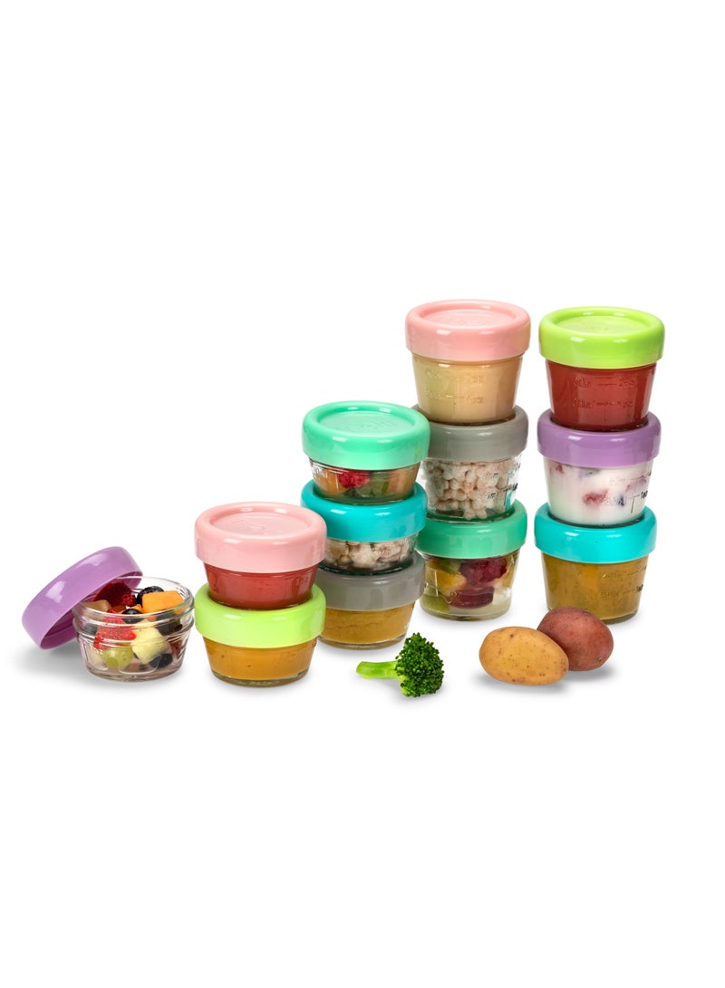 Set Of 12 Glass Baby Food Containers With Easy Open Lids 4Oz