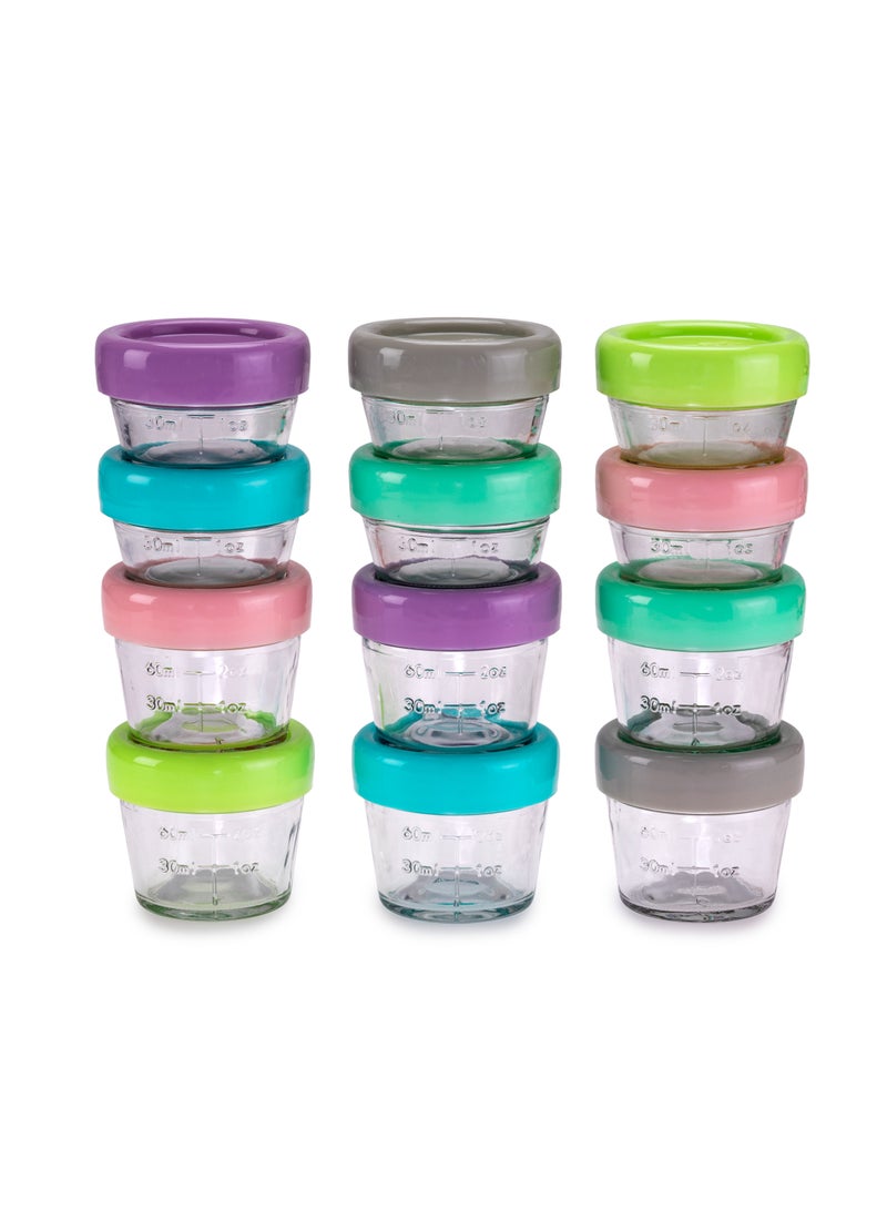 Set Of 12 Glass Baby Food Containers With Easy Open Lids 4Oz