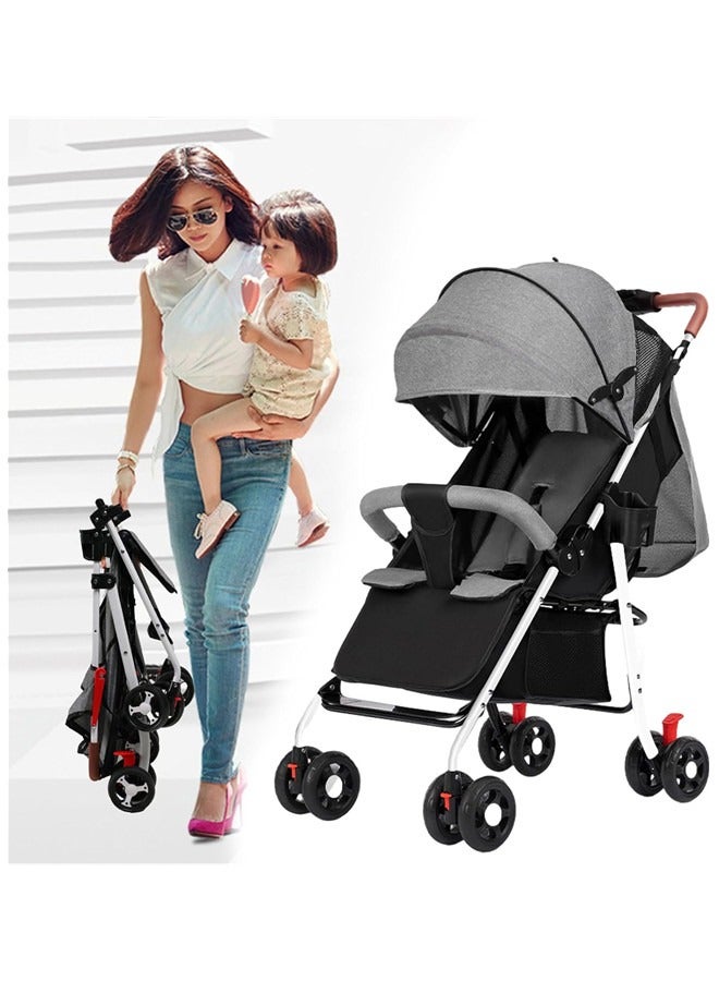 Baby Stroller for Toddler, Foldable Aluminum Alloy Pushchair with Adjustable Backrest, 2 in 1 High Landscape Bassinet Pram for Infant & Toddler