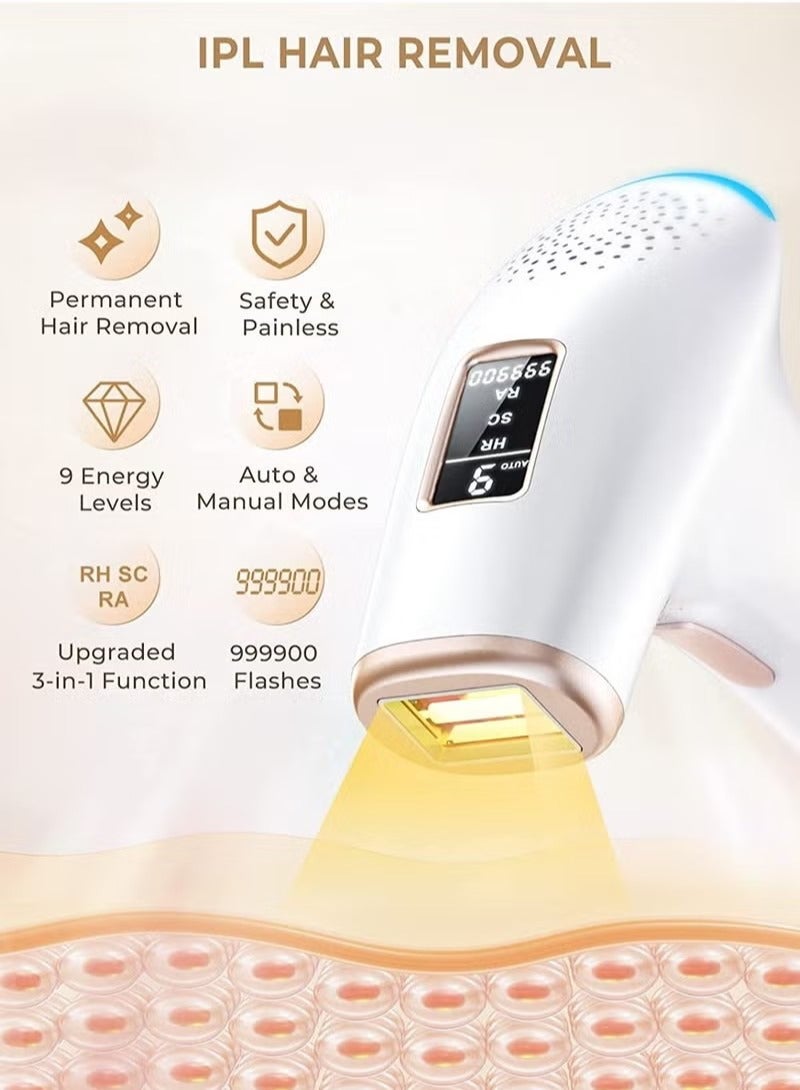 IPL Hair Removal Device 9 Levels and 999,900 Flashes Permanent Painless Home Laser Hair Removal for Women and Men