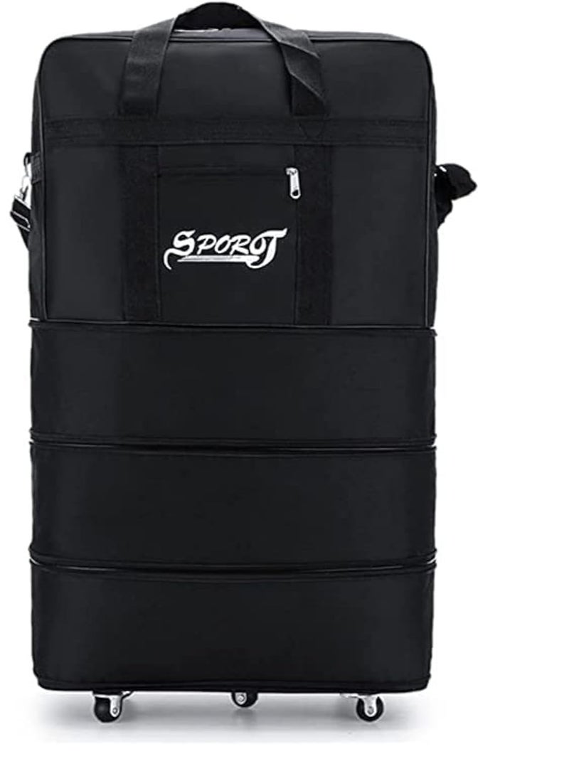 Travel Moving Trolley Luggage Foldable Bag with Wheels XX-Large 30kg/120L“ Waterproof Zipper Extendable Duffel Organizer Bag (Black-A)
