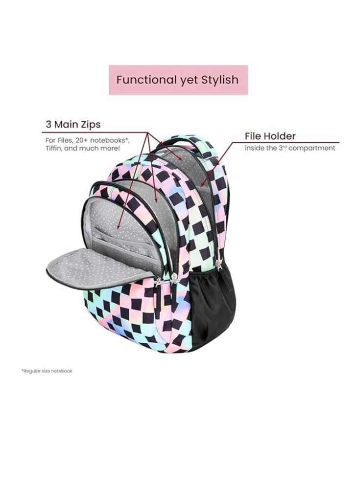 Genie Iridescence School Bag for Girls 17 inch Backpack for Women 3 Zips Water Resistant Stylish and Trendy College Backpacks for Girls  27 litres