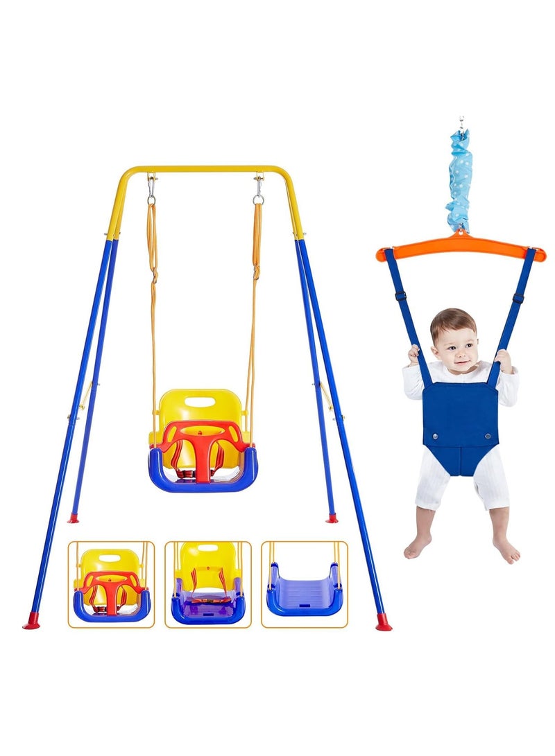 Toddler Swing Set and Baby Jumper, Baby Swing Stand Indoor/Outdoor Play, Anti-Flip Snug & Easy to Assemble Infants to Teens Kids Swing Seat for Playground 4 in 1