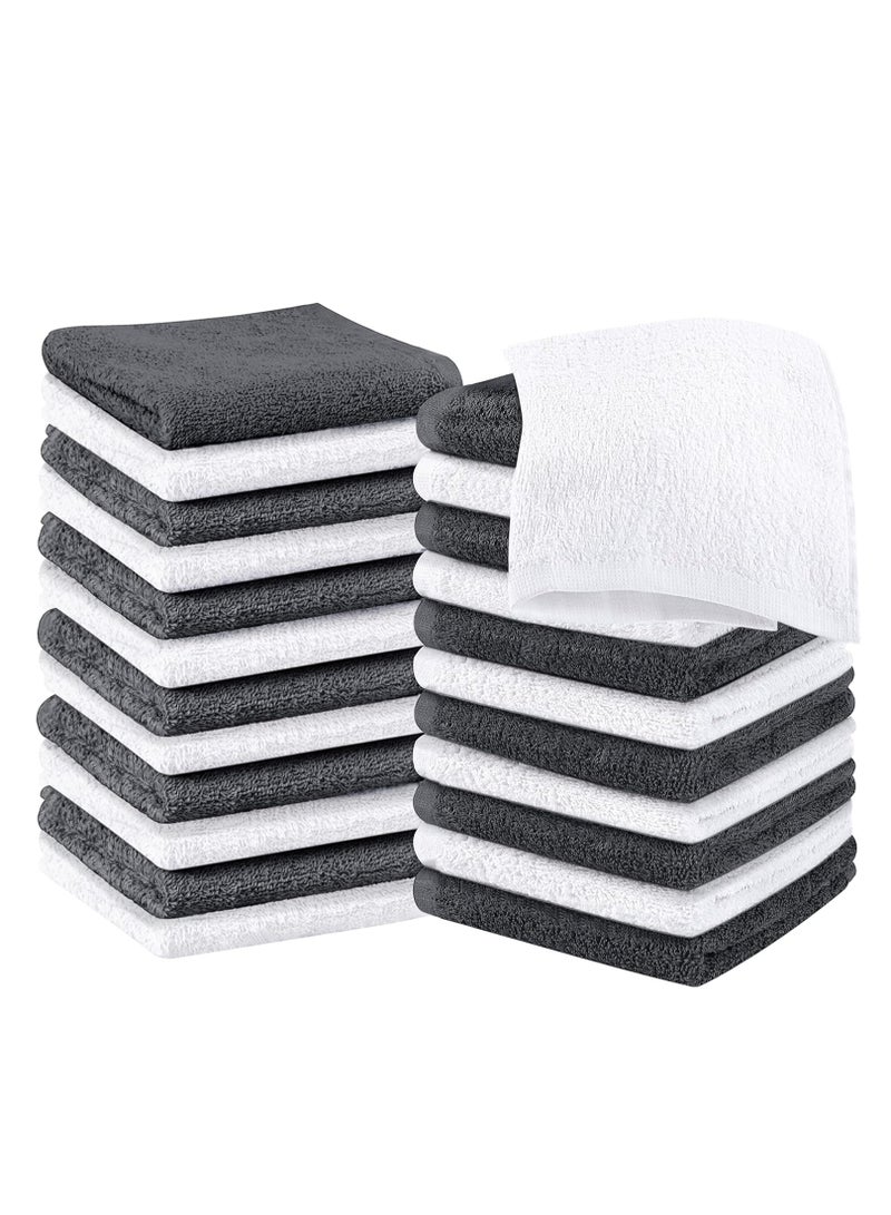 Utopia Towels 24 Pack Cotton Washcloths Set - 100% Ring Spun Cotton, Premium Quality Flannel Face Cloths, Highly Absorbent and Soft Feel Fingertip Towels (Grey, White)