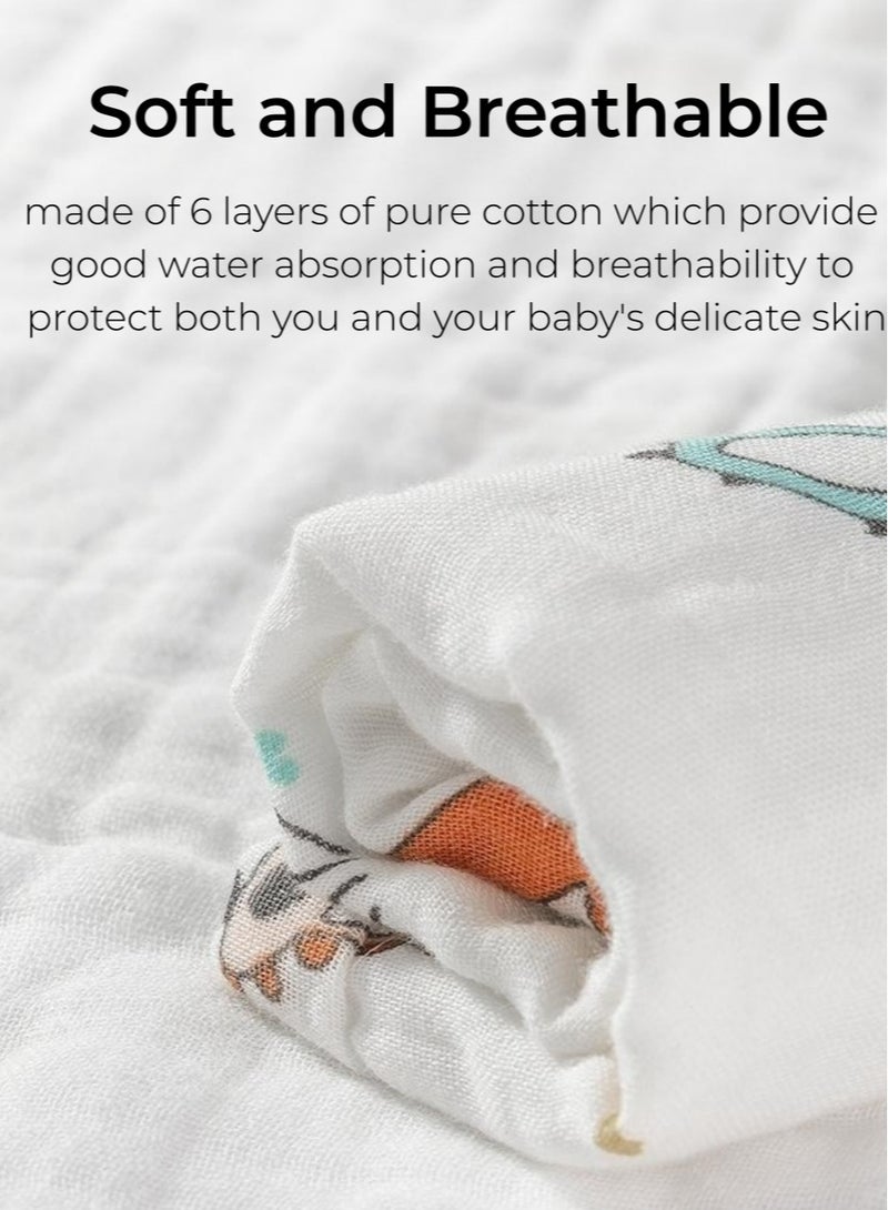 6 PCS Baby Muslin Washcloths, 100% Natural Cotton, 6-Layer Soft Muslin Squares, 30x30cm Baby Face Towels, Newborn Towels for Sensitive Skin, Soft and Absorbent for Infants and Toddlers