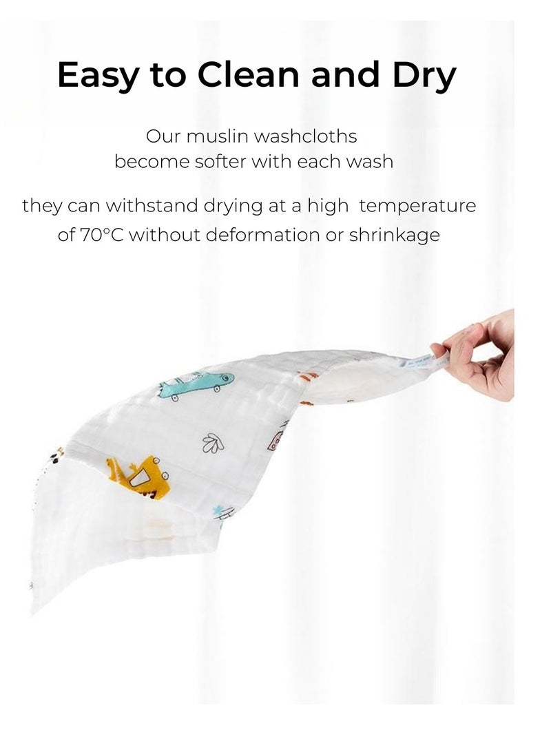 6 PCS Baby Muslin Washcloths, 100% Natural Cotton, 6-Layer Soft Muslin Squares, 30x30cm Baby Face Towels, Newborn Towels for Sensitive Skin, Soft and Absorbent for Infants and Toddlers