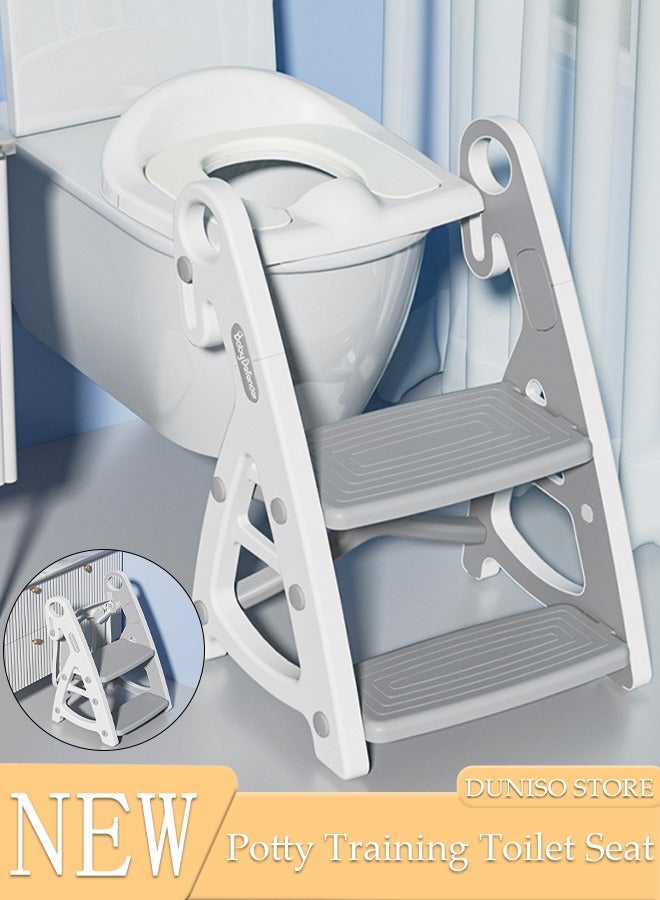 Kids Potty Training Toilet Seat with Step Stool Ladder,Toddlers-Comfortable Safe Potty Seat with Anti-Slip Pads Folding Ladder for Boys and Girls