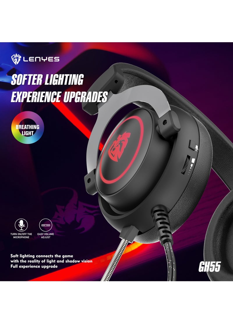 Lenyes GH55 Wireless Gaming Headphones - Deep Bass -  Speed Charge - comfortable wearing -Foldable Black