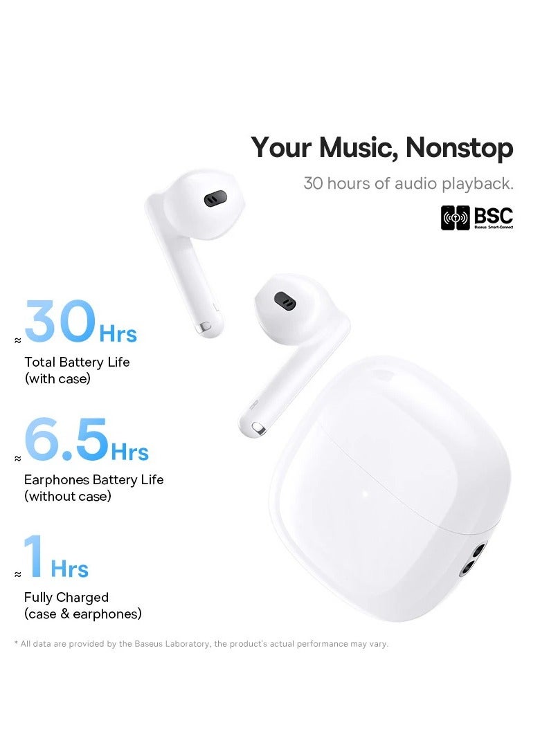 Wireless Earbuds, 30H Playback Bluetooth V5.3 TWS Earbuds With 4 ENC Mics, Call Noise Reduction Headset Pro Low Latency Earbuds 30H Playtime Fast Charge Ear Buds Compatible for Android And iOS White