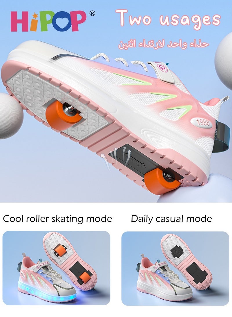 Roller Skates Shoes for Girls and Boys,with USB Charging for Vibrant,Colorful Lights,Feature Retractable Dual Wheels and Are Designed for Both Kids and Adults to Enjoy