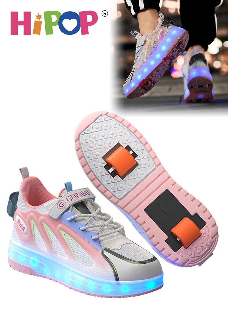 Roller Skates Shoes for Girls and Boys,with USB Charging for Vibrant,Colorful Lights,Feature Retractable Dual Wheels and Are Designed for Both Kids and Adults to Enjoy