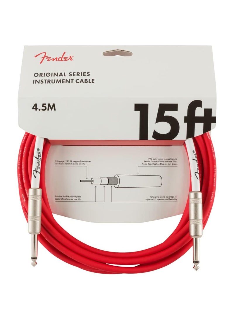 Fender 0990515010 Original Series Instrument Cable for Electric Guitar, Bass Guitar, Electric Mandolin, Pro Audio - Fiesta Red - 15''