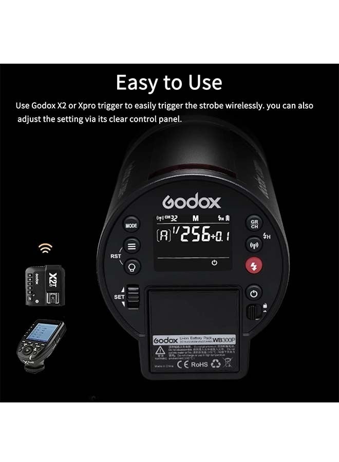 Godox AD300Pro Outdoor Flash Strobe, 300W 2.4G TTL 1/8000 HSS Flash, 0.01-1.5s Recycle Time, 320 Full Power Pop, 12W Modeling Lamp Portable Monolight Strobe