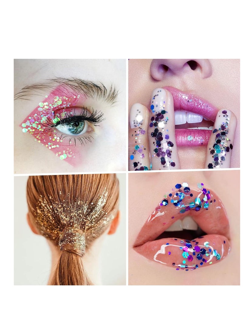 Teenitor Glitter, Fine Glitters and Holographic Chunky Glitters,Glitter for Nails, Glitter Slime, Assorted Glitter, Festival Glitter for Nail Face Hair Body, Glitter for Resin Tumblers, 16+16pcs