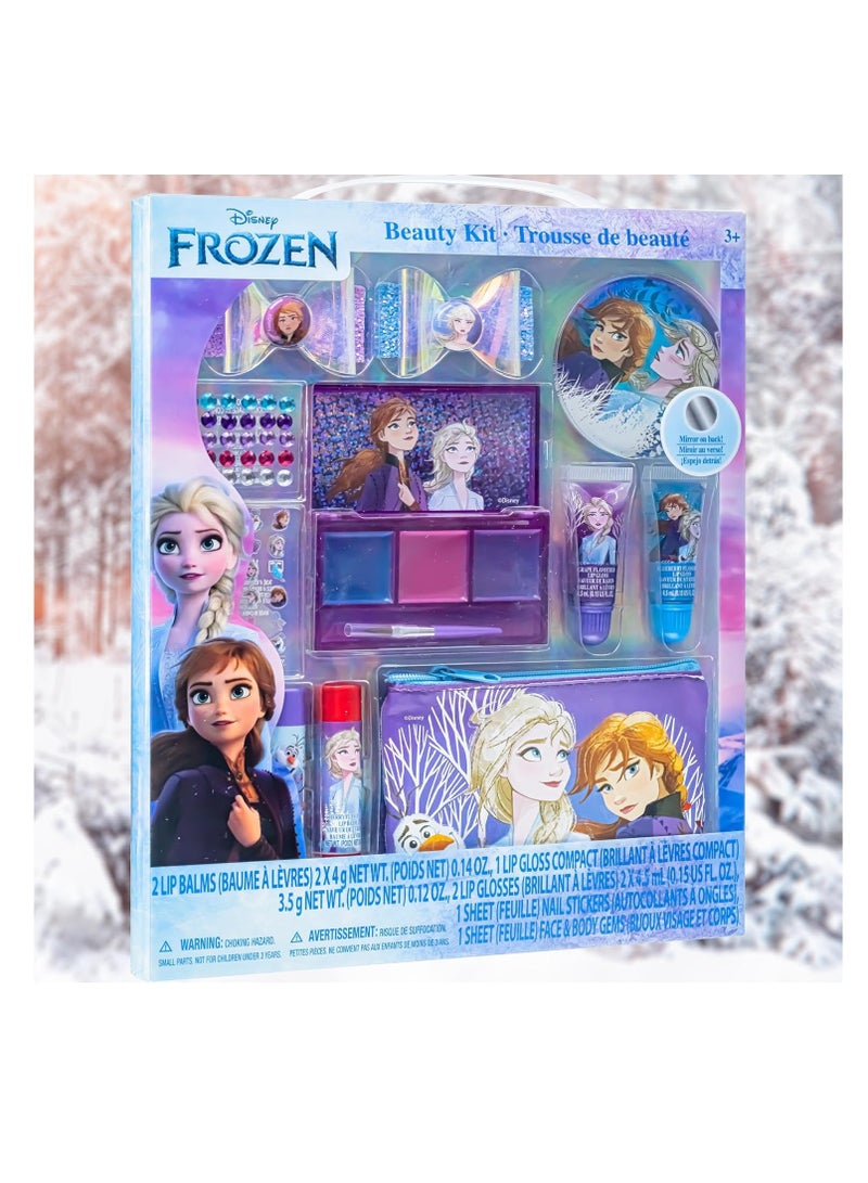 Disney Frozen - Townley Girl Super Sparkly Cosmetic Beauty Makeup Set For Girls with Clips, Lip Gloss, Nail Stickers, Lip Balm, Nail Gems and Mirror For Parties, Sleepovers & Makeovers