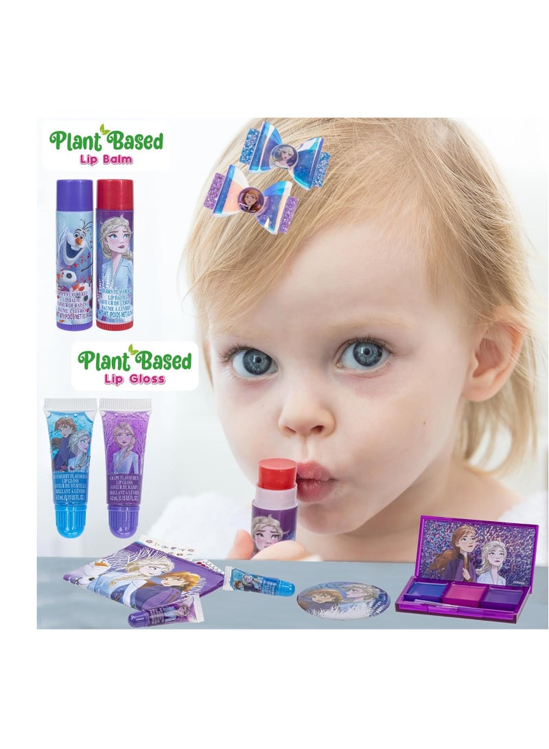 Disney Frozen - Townley Girl Super Sparkly Cosmetic Beauty Makeup Set For Girls with Clips, Lip Gloss, Nail Stickers, Lip Balm, Nail Gems and Mirror For Parties, Sleepovers & Makeovers