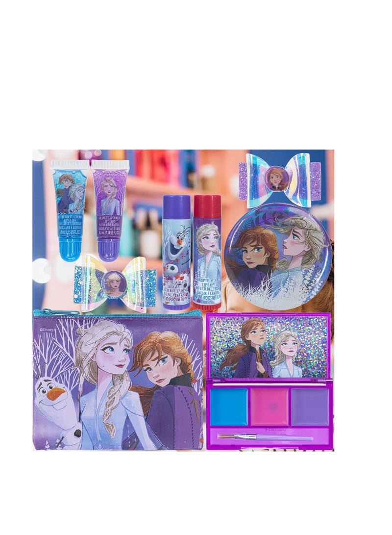 Disney Frozen - Townley Girl Super Sparkly Cosmetic Beauty Makeup Set For Girls with Clips, Lip Gloss, Nail Stickers, Lip Balm, Nail Gems and Mirror For Parties, Sleepovers & Makeovers