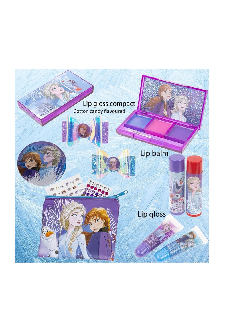 Disney Frozen - Townley Girl Super Sparkly Cosmetic Beauty Makeup Set For Girls with Clips, Lip Gloss, Nail Stickers, Lip Balm, Nail Gems and Mirror For Parties, Sleepovers & Makeovers