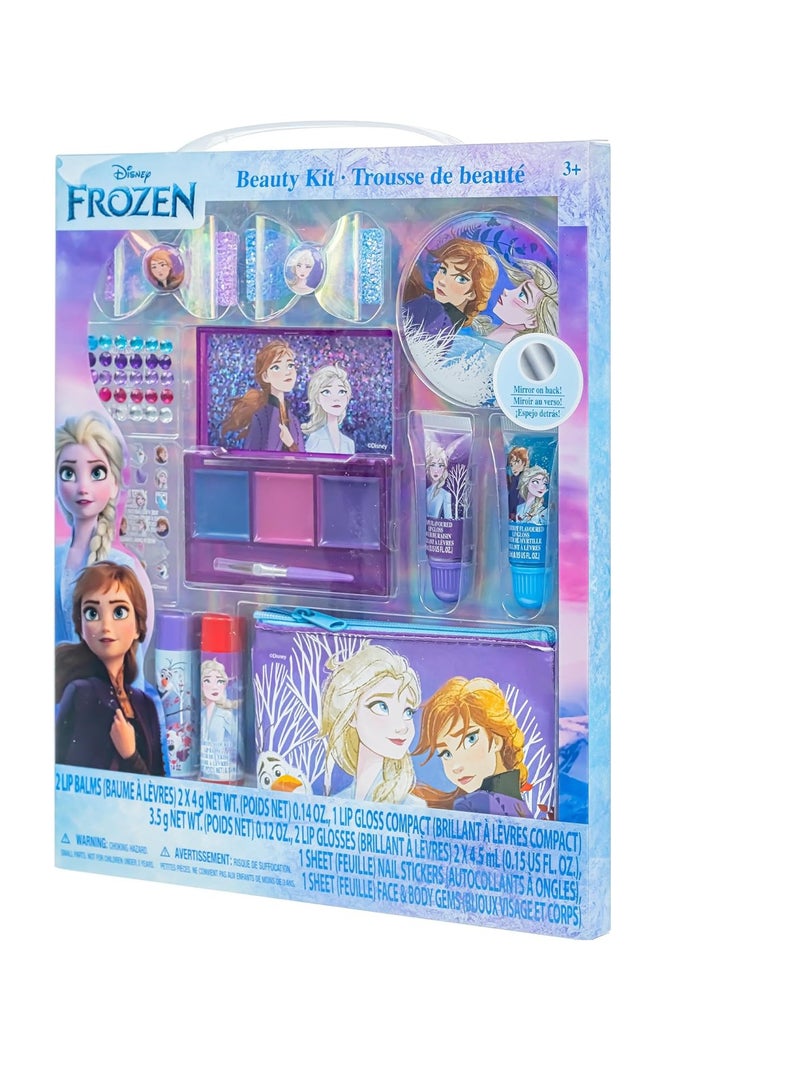 Disney Frozen - Townley Girl Super Sparkly Cosmetic Beauty Makeup Set For Girls with Clips, Lip Gloss, Nail Stickers, Lip Balm, Nail Gems and Mirror For Parties, Sleepovers & Makeovers