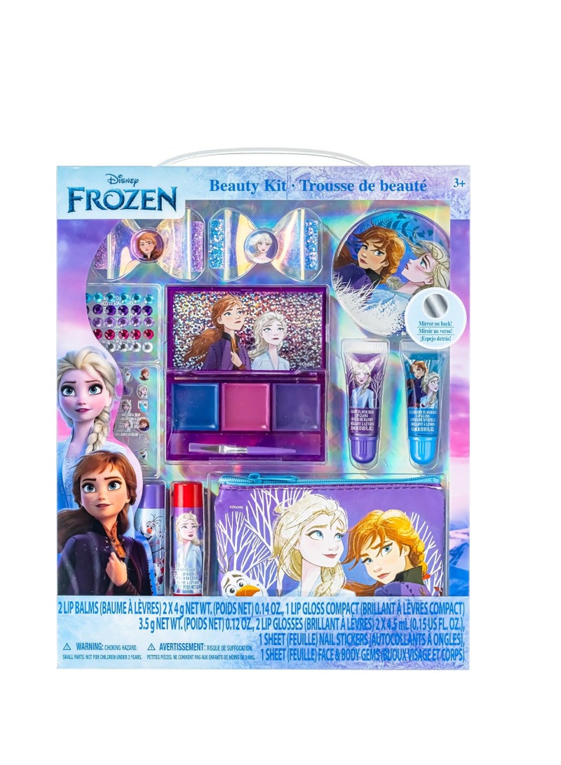 Disney Frozen - Townley Girl Super Sparkly Cosmetic Beauty Makeup Set For Girls with Clips, Lip Gloss, Nail Stickers, Lip Balm, Nail Gems and Mirror For Parties, Sleepovers & Makeovers