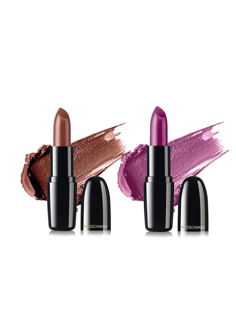 FACES CANADA Festive Pout Weightless Creme Finish Lipstick Pack of 2  Sweet Mocha and Imperial Plum   4gx2 Creamy Finish Silky Smooth Texture  Long Lasting Rich Color Hydrated Lips