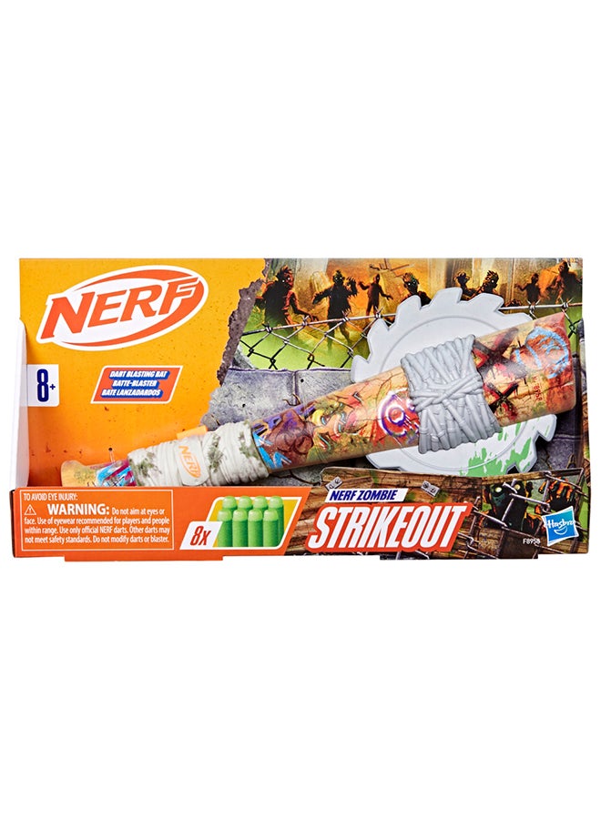 Nerf Zombie Strikeout Dart Blaster, 8 Nerf Elite Darts, Foam Blade, Pull Back Priming, Outdoor Games, Ages 8+