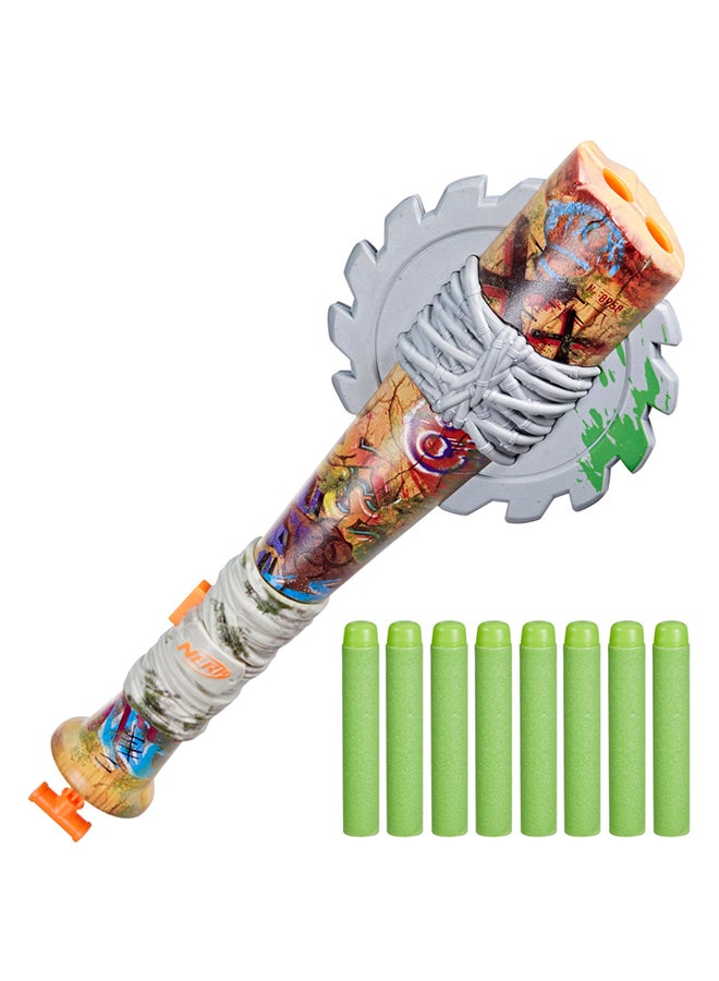 Nerf Zombie Strikeout Dart Blaster, 8 Nerf Elite Darts, Foam Blade, Pull Back Priming, Outdoor Games, Ages 8+