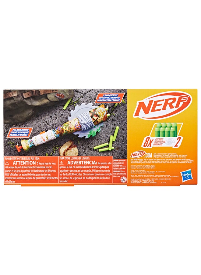 Nerf Zombie Strikeout Dart Blaster, 8 Nerf Elite Darts, Foam Blade, Pull Back Priming, Outdoor Games, Ages 8+