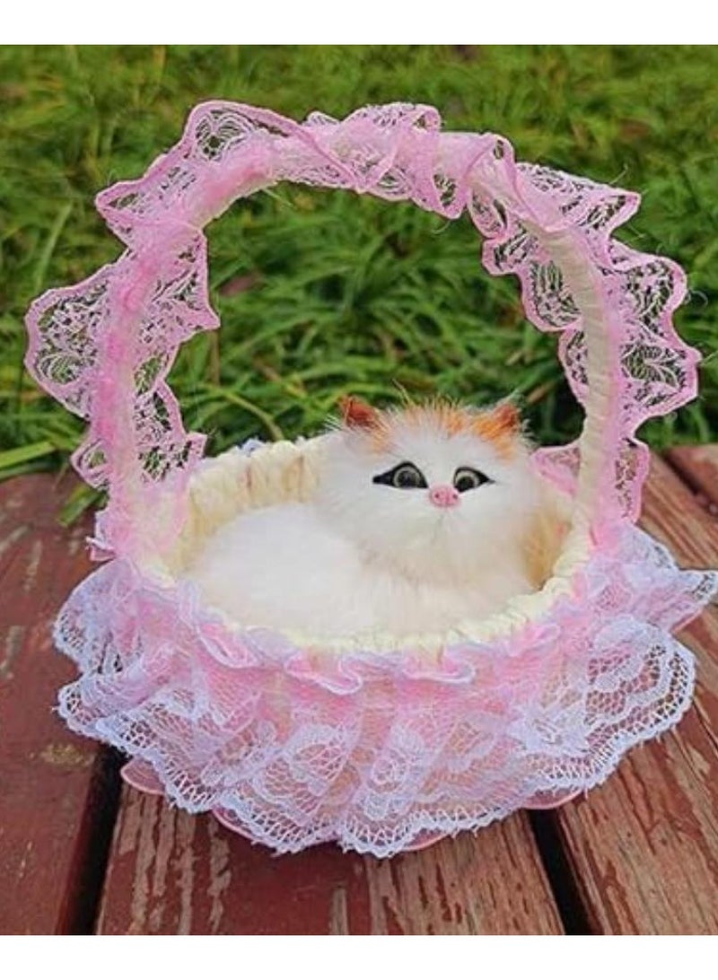 Glowing Funny Simulation Cat Portable Basket Animal Model Toy Kitten Doll Hanging Basket Home Decoration Children Gift